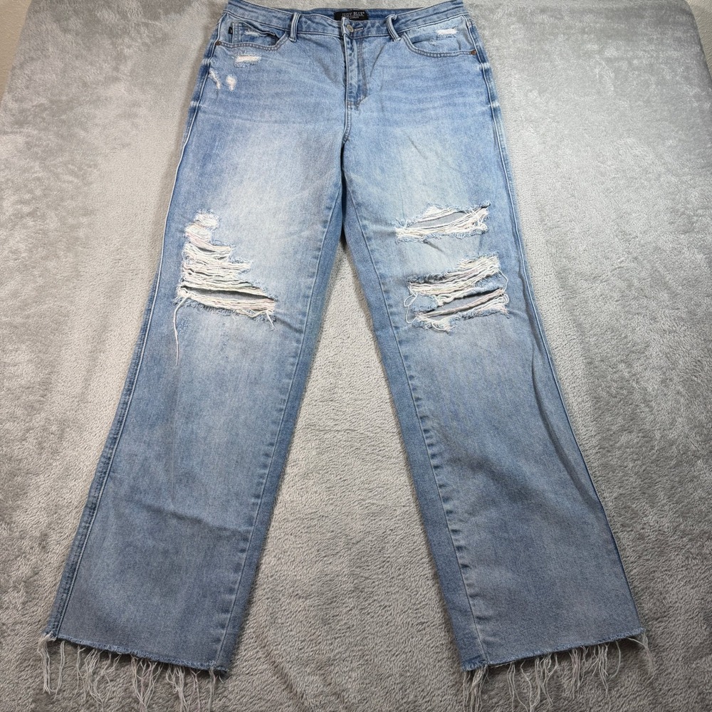 Judy Blue High Waist Rigid Magic 90s Distressed Jeans Womens 13/31 Blue Straight